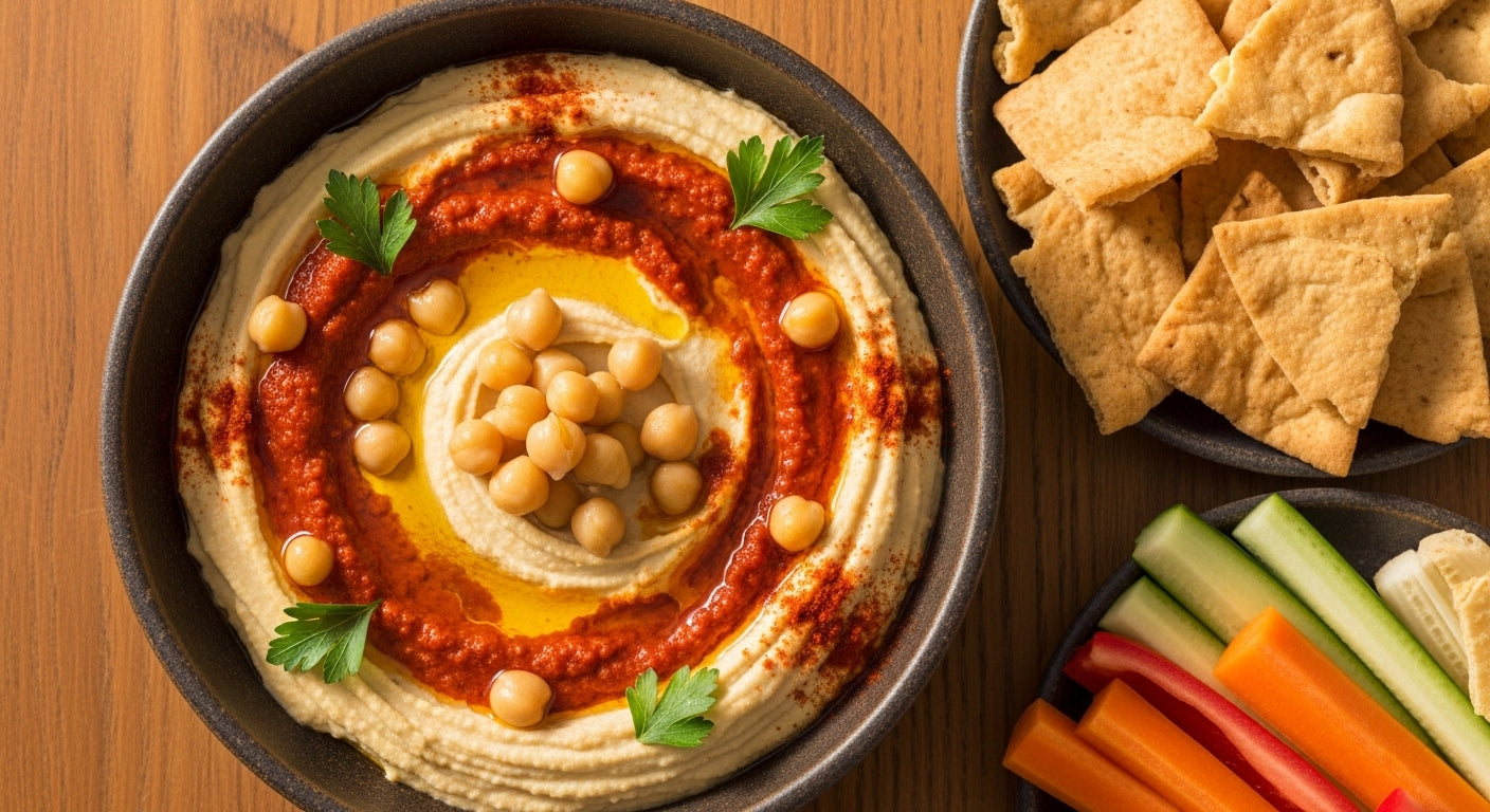 🔥 Hummus - With Harissa, Olive Oil & Chickpeas 🌶️🔥🟢 VEGAN🟢