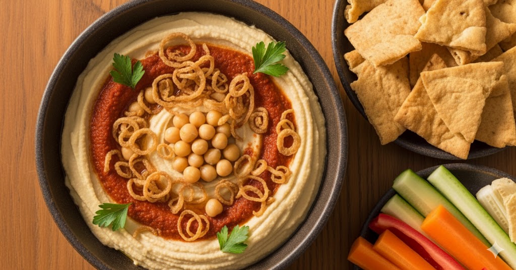 ๐ฅ Hummus - With Harissa, Crispy Onions, Olive Oil & Chickpeas -16oz ๐ถ๏ธ๐ฅ๐๐ฟ๐ข VEGAN๐ข