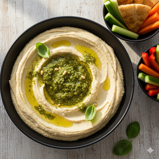Hummus with Basil Pesto & Extra Virgin Olive Oil -16oz
