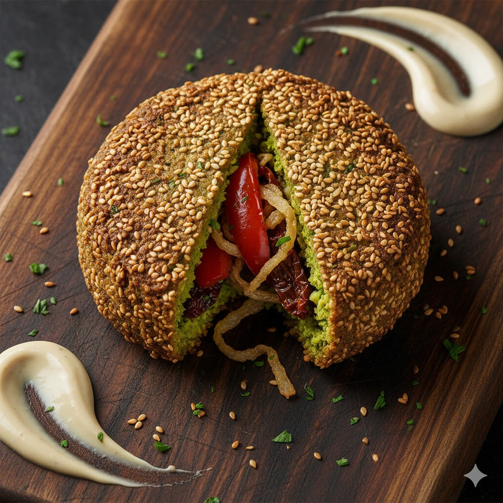 🌶️ Roasted Red Pepper, Crispy Onions & Sun-Dried Tomato